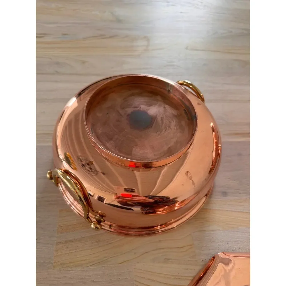 VINTAGE Copper Pot with Lid Carry Handles & Matching Scalloped Edge Base Stand